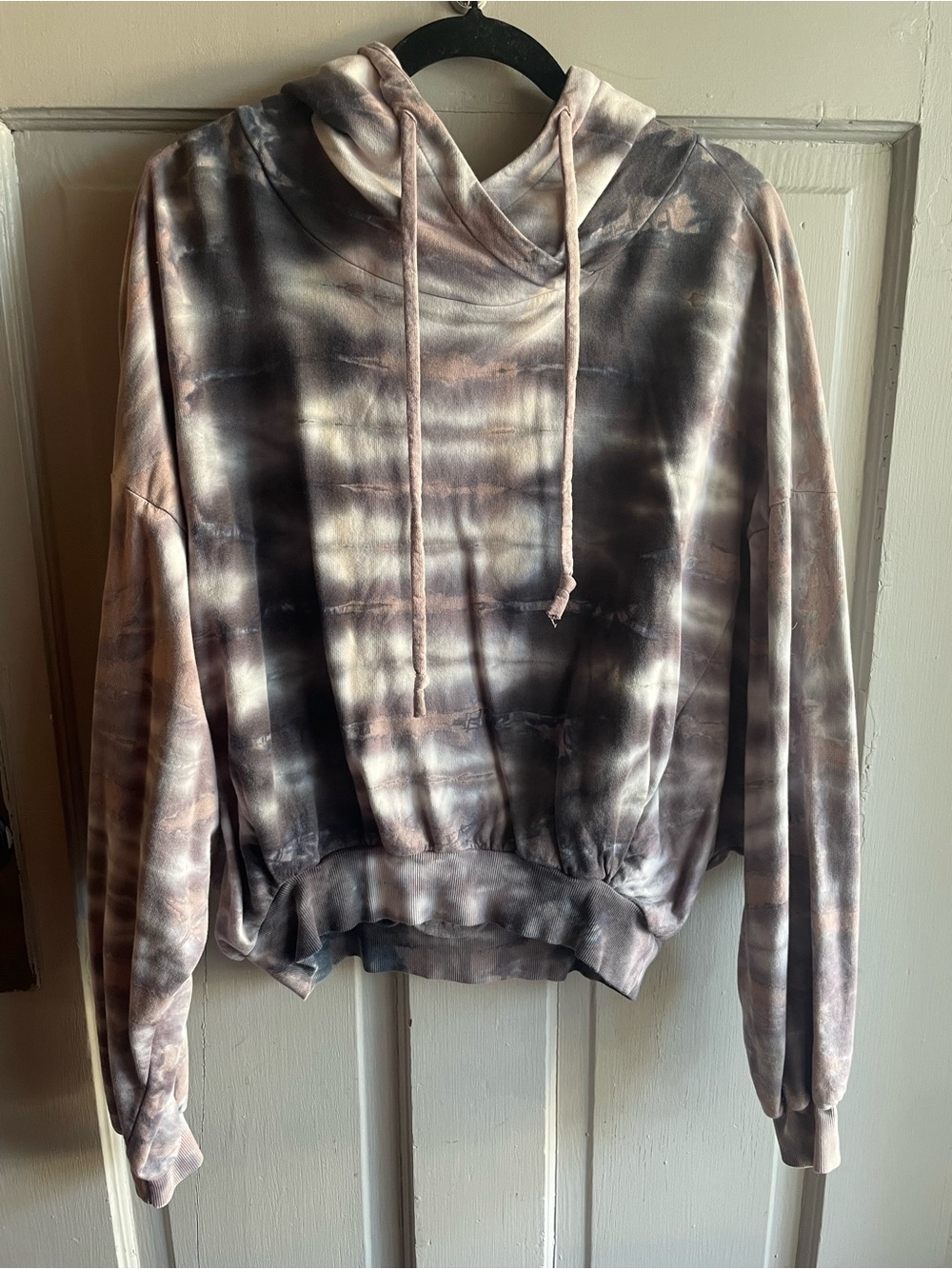 Young Fabulous & Broke Tie-Dye Crewneck Hoodie in Taupe and Charcoal